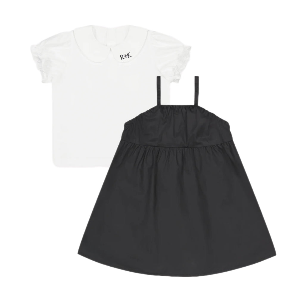 Retrokid White SS Collared Blouse w/ Black Short Sundress Set