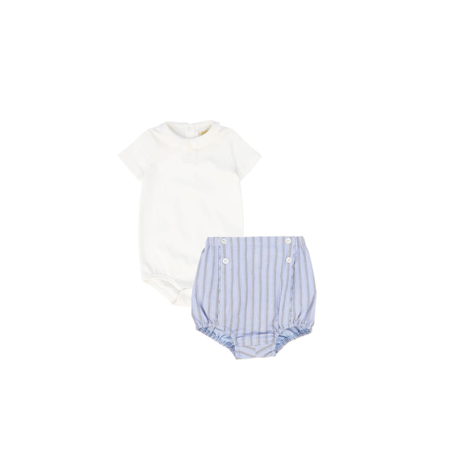 Le Bourdon Blue Double Stripe Button Onesie Set