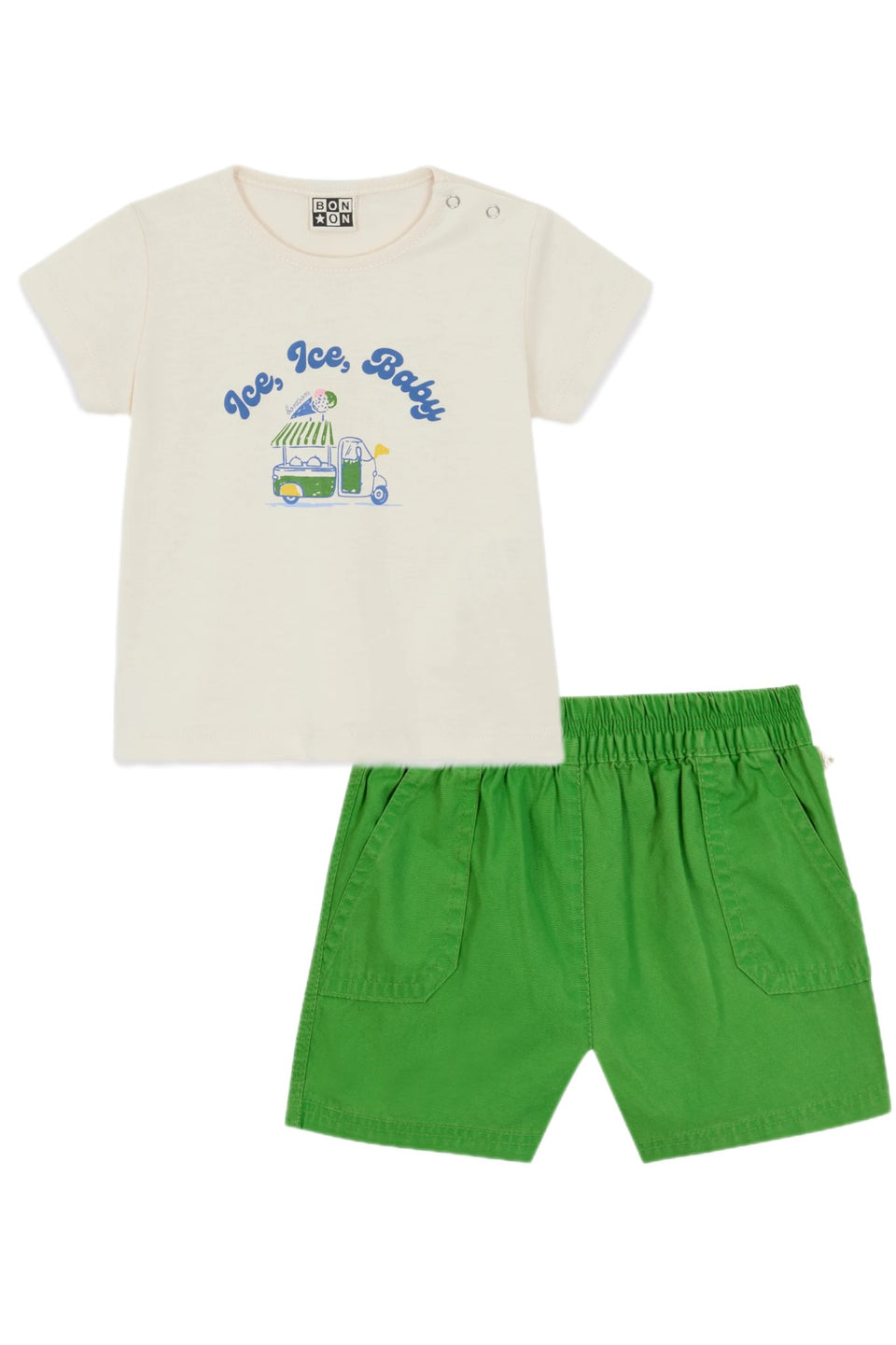 Bonton Cream “Ice Ice Baby” T-shirt w/ Green Shorts