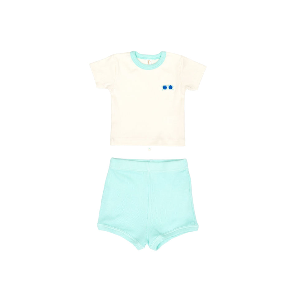 Tun Tun Ribbed Sea Aqua/Natural Set