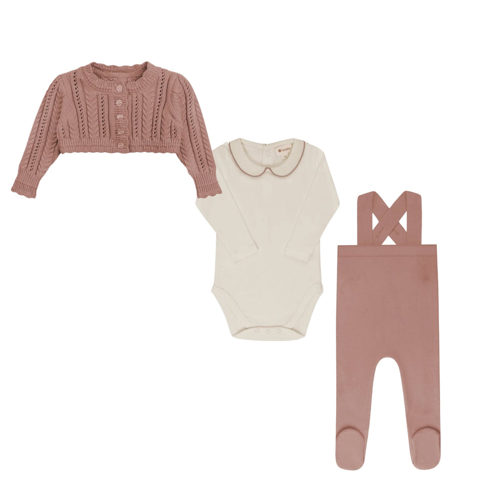 Looms Cable Pointelle Flat Mauve 3pc Set
