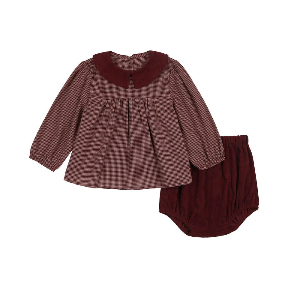 Jolee Gingham Burgundy Set