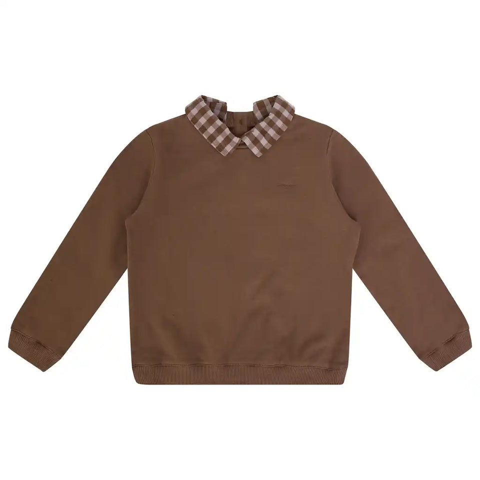 Jaybee Chestnut/Slate Checkered Collar Sweatshirt