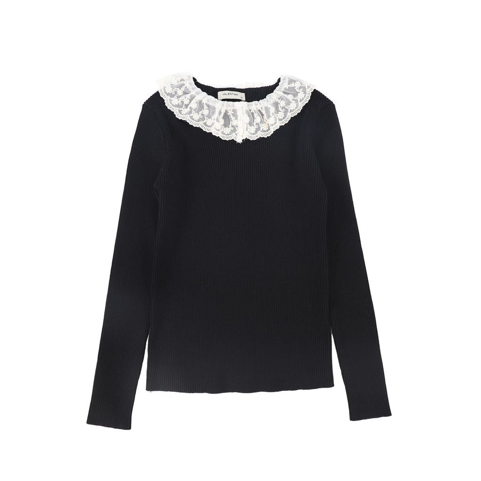 Valentina Black Lace Collar Ribbed Sweater