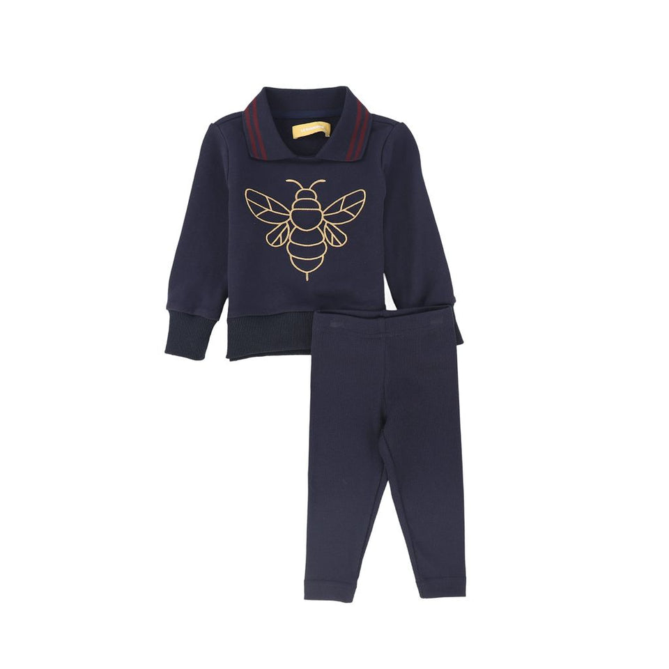 Le Bourdon Navy Bee Embroidered Sweatshirt Set