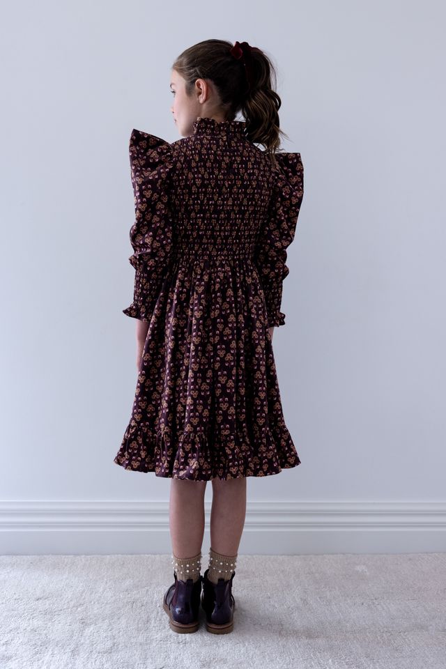 Steph Wallpaper Print Shirred Bodice Cord Dress