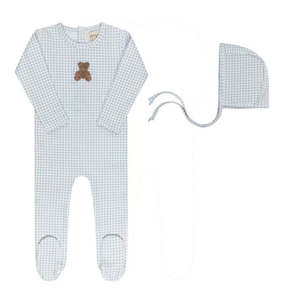 Elys & Co Blue Gingham Teddy Collection Footie