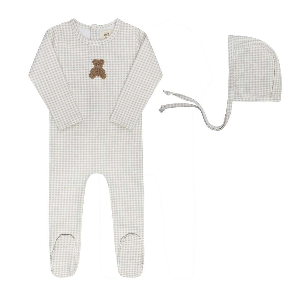 Elys & Co Tan Gingham Teddy Collection Footie