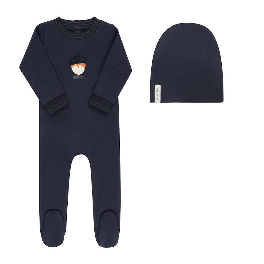 Elys & Co Navy French Terry Scottish Collection Footie