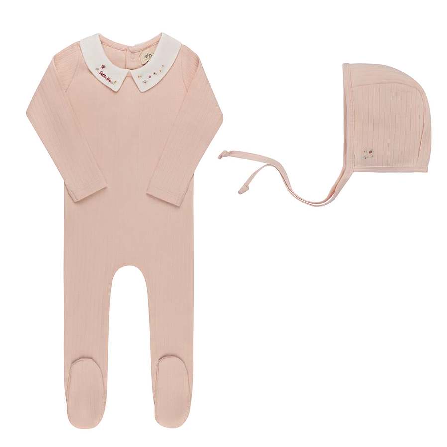 Elys & Co Pink Floral Star Embroidered Collar Collection Footie