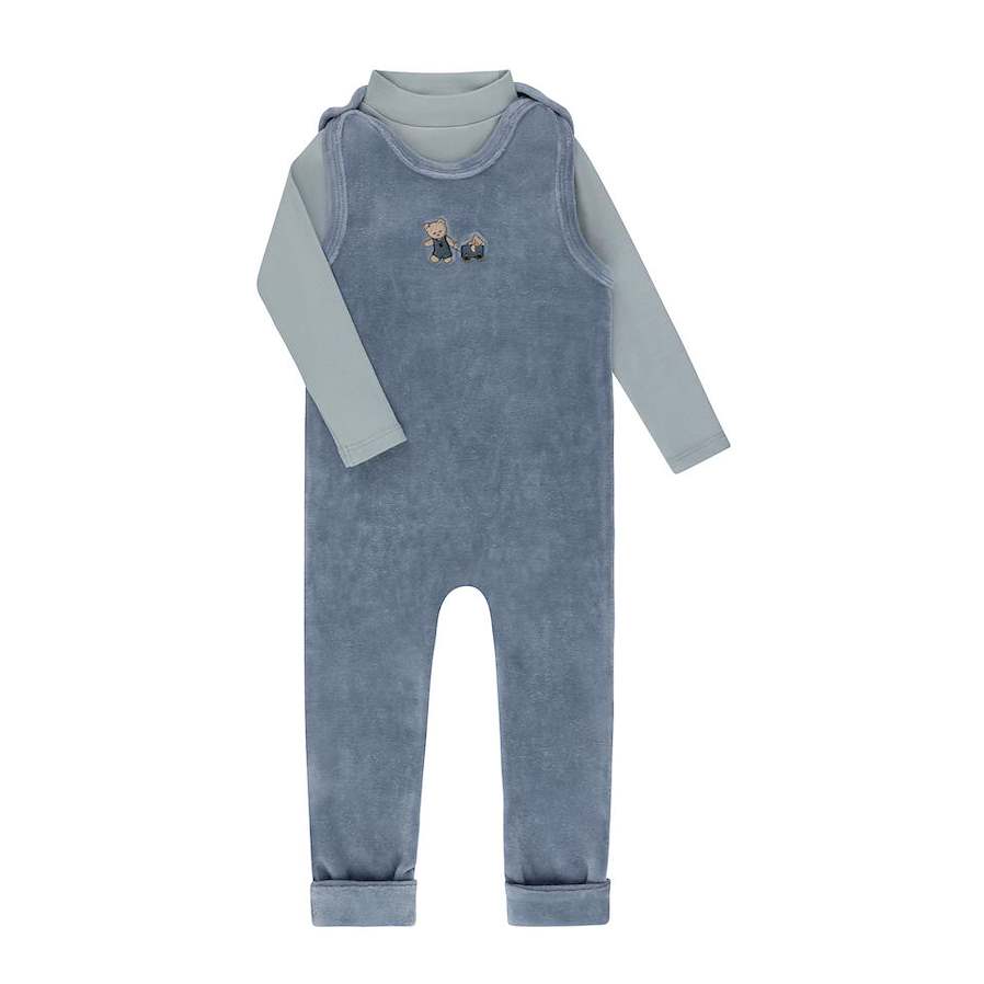 Aurora  Embroidered Bear Blue Mockneck Overall Set