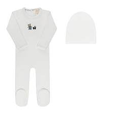 Aurora  Embroidered Bear Ivory Boys Footie+ Beanie