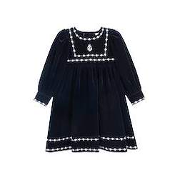 Looms Navy Embroidered Trim Collection Dress