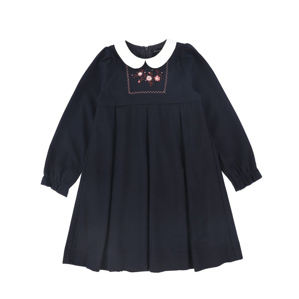 Bamboo Navy Wool Embroidered Dress