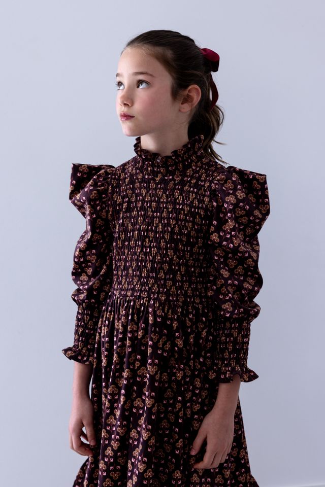 Steph Wallpaper Print Shirred Bodice Cord Dress