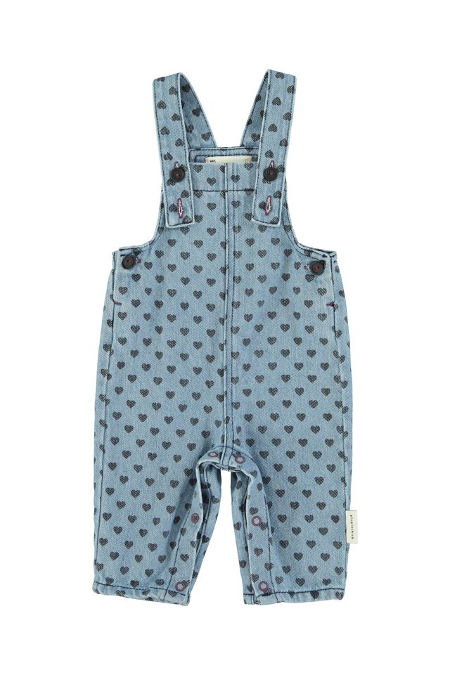 Piupiuchick Washed Blue Denim w/ Black hearts Dungarees