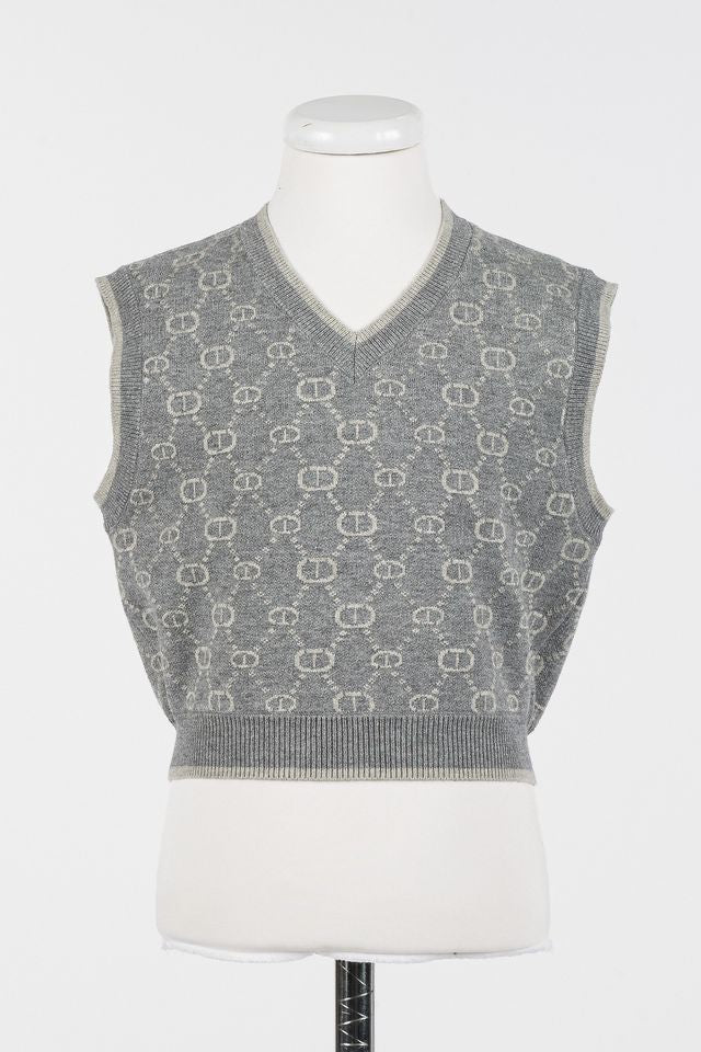Twinset Grey Micro Logo Short Knit Vest