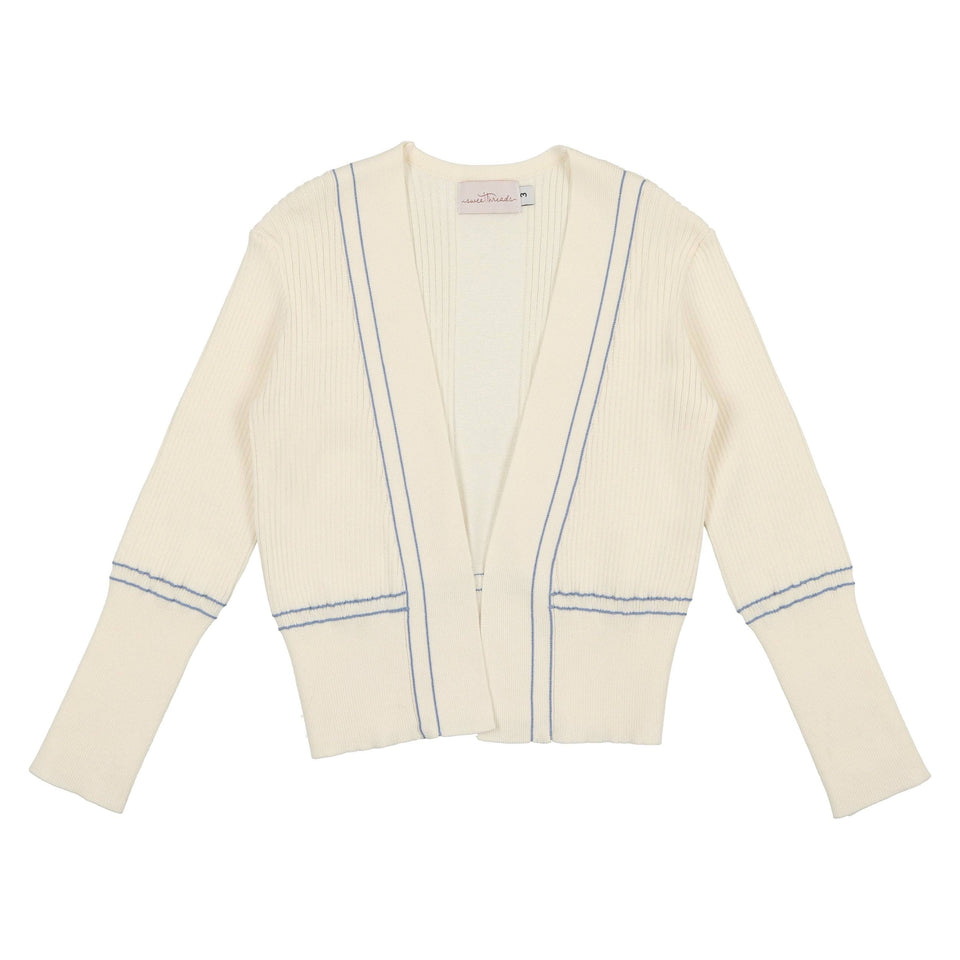Sweet Threads Cream Cardigan with Blue Detail