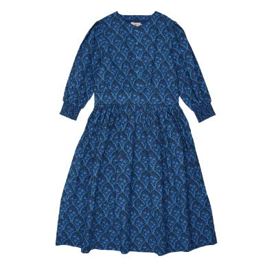 Sweet Threads Blue Waisted Patterned Dress